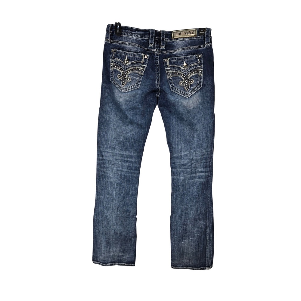 Rock Revival Jeans Women 31 Beliss Bootcut Dark Wash Blue Embroidered Whiskering